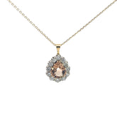 14k Two Tone 3.00ct Pear Shape Brownish Orange Topaz Antique Cut and 1.50ct  G SI1 Vintage Pendant Certified By Gia# 5231490773